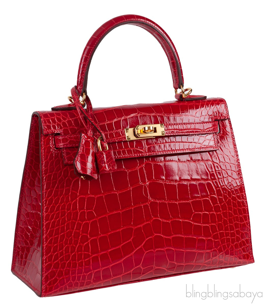 Kelly 25 Red Braise Crocodile GHW