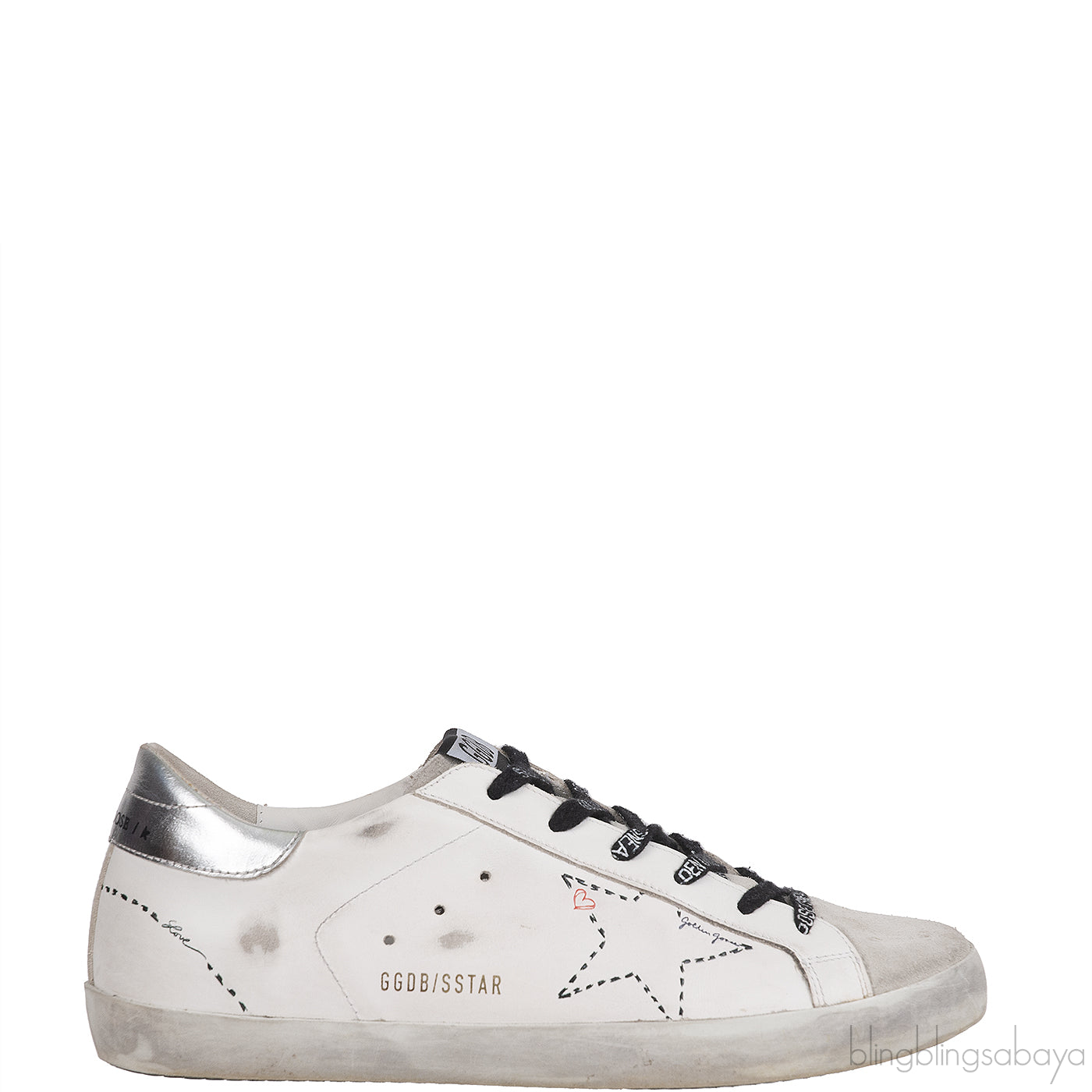 Golden goose White Distressed Printed Leather & Suede Sneakers