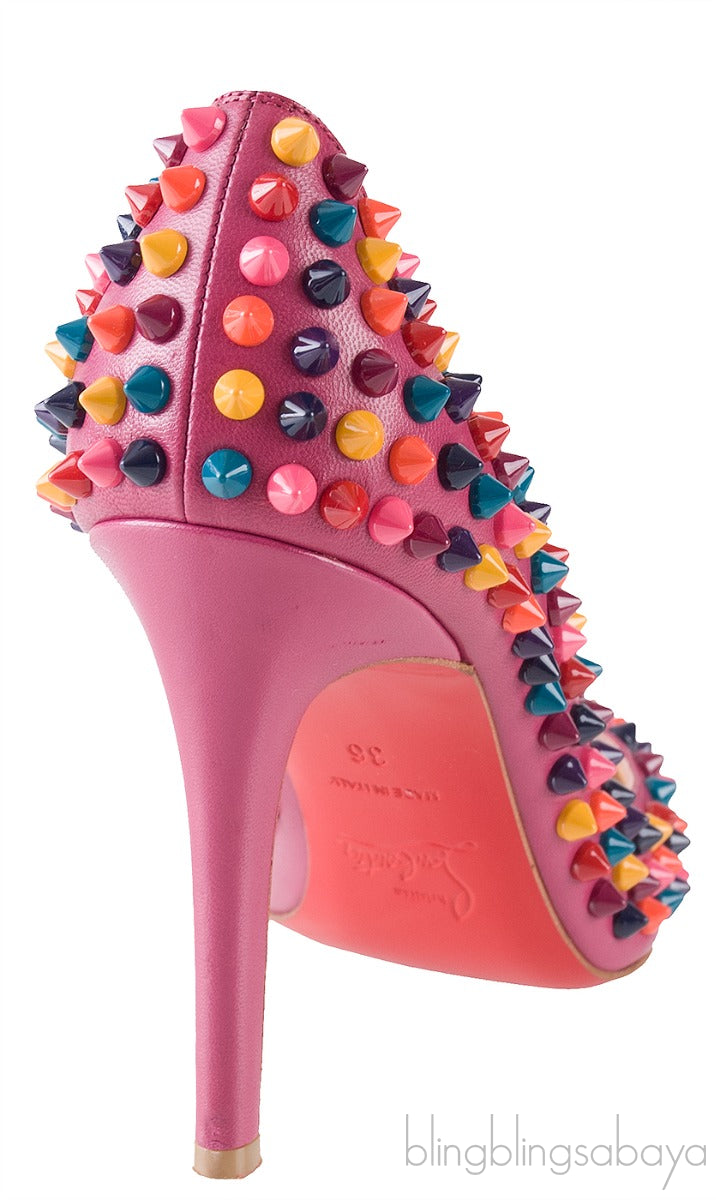 Multicolored Spike Purple Leather Pump