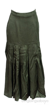 Dark Green Plain Pleated Skirt