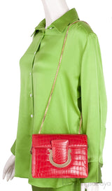 Salvatore Ferragamo Red Crocodile Gancio Shoulder Bag
