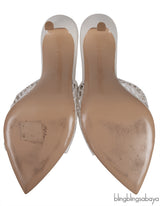 White Leather Trimmed Fishnet Mules