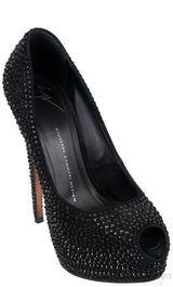 Black Crystal Embellished Peep Toe Heels
