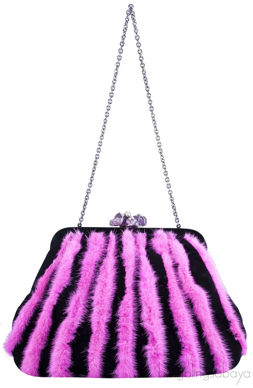 Fur Embellished Clutch Shoulder Bag