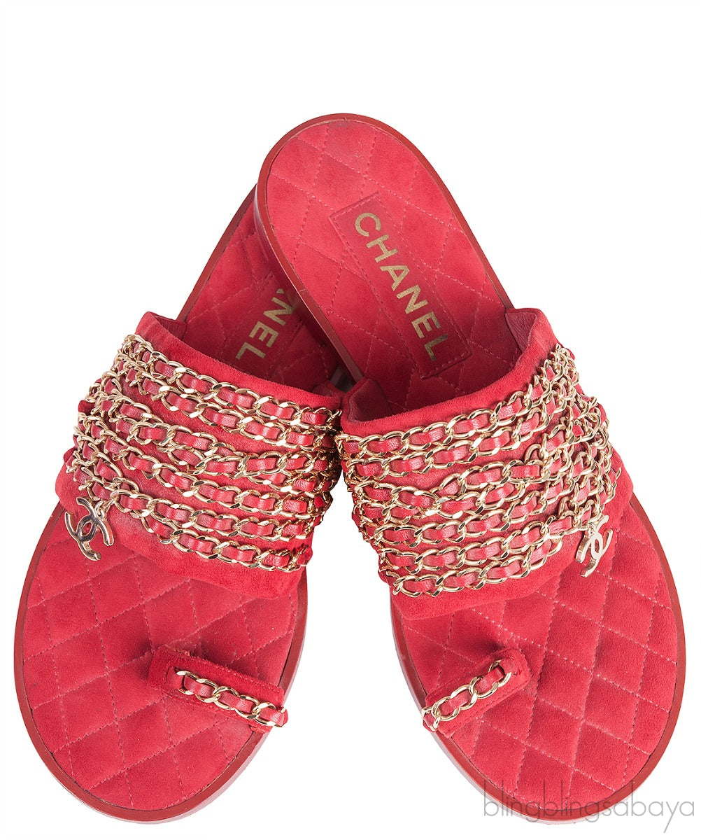 Red Suede & Chain Sandals