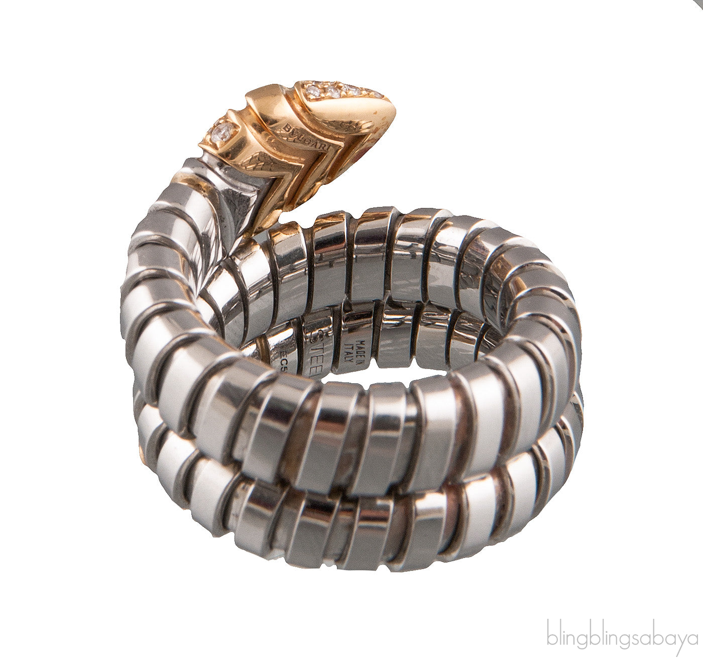 Serpenti Steel & Diamond Ring
