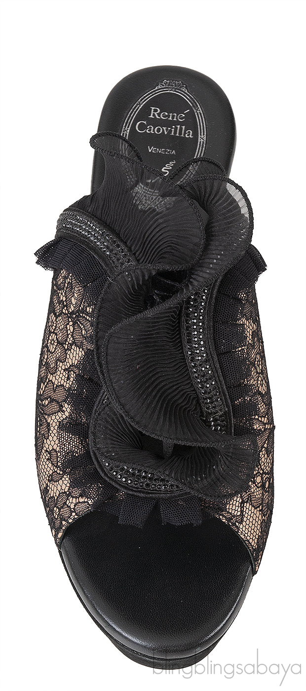 Black/Beige Crystal Embellished Wedge