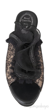 Black/Beige Crystal Embellished Wedge
