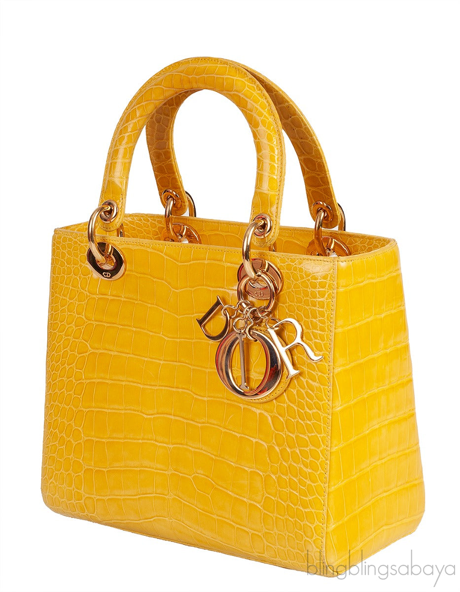 Lady Dior Yellow Crocodile Medium Bag