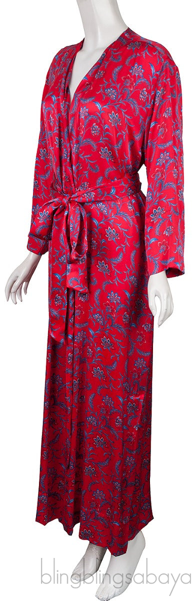 Red Floral Wrap Belted Dress