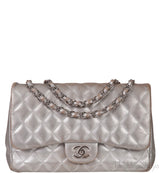 Chanel Silver Quilted Classic Jumbo Flap Bag PHW