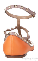Orange Matte Rockstud Flat Ballerina