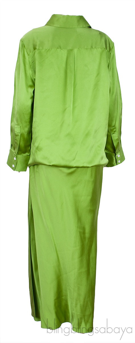 Lime Green Silk-satin Midi Shirt Dress