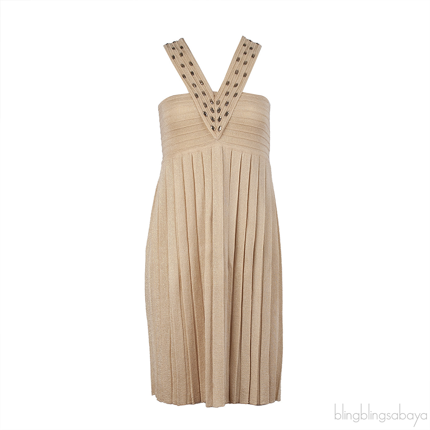 Beach Couture Halter Neck Gold Knit Pleated Dress