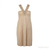 Beach Couture Halter Neck Gold Knit Pleated Dress