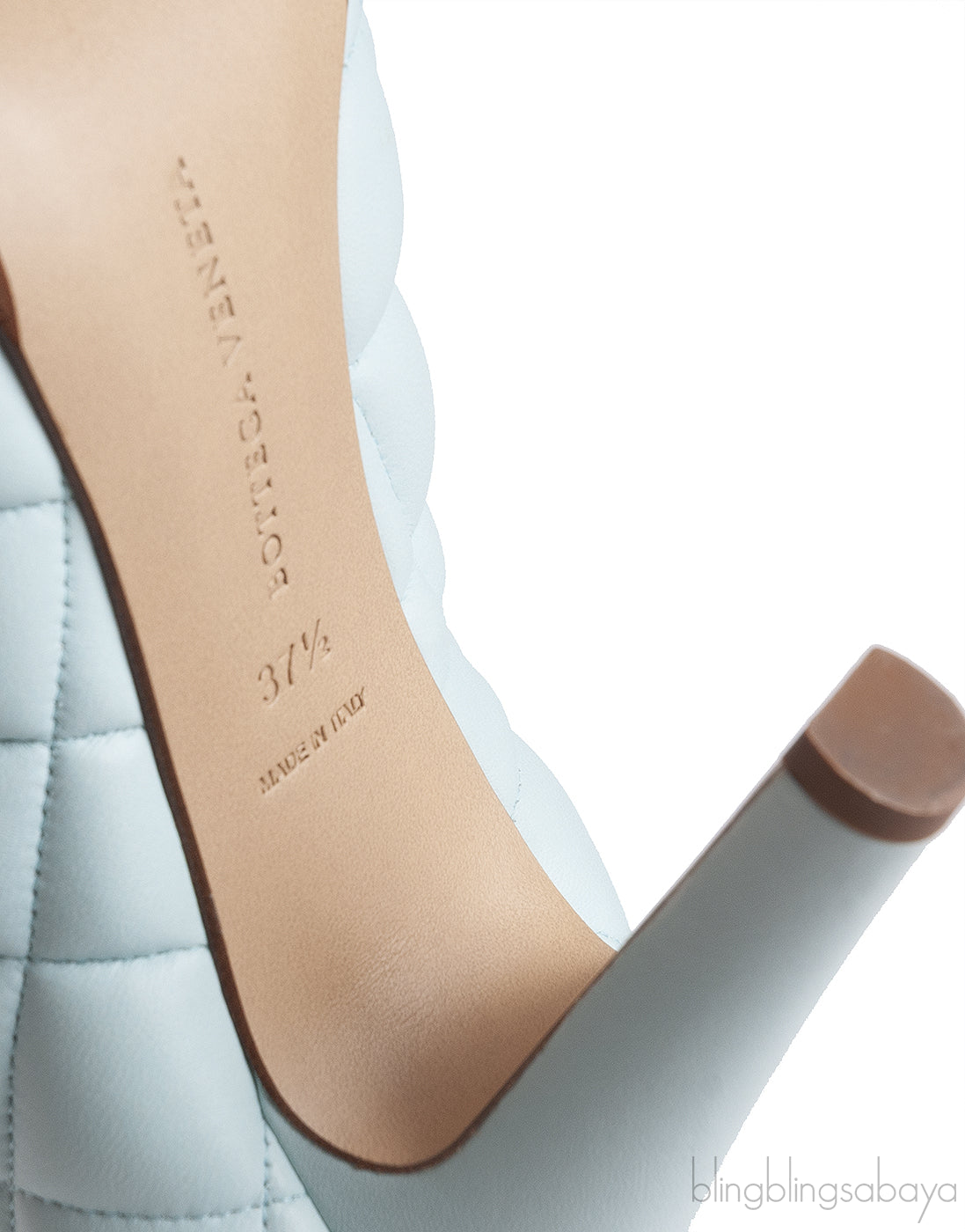 Bottega Veneta Light Blue Padded Block Square Toe Quilted Heels 37.5