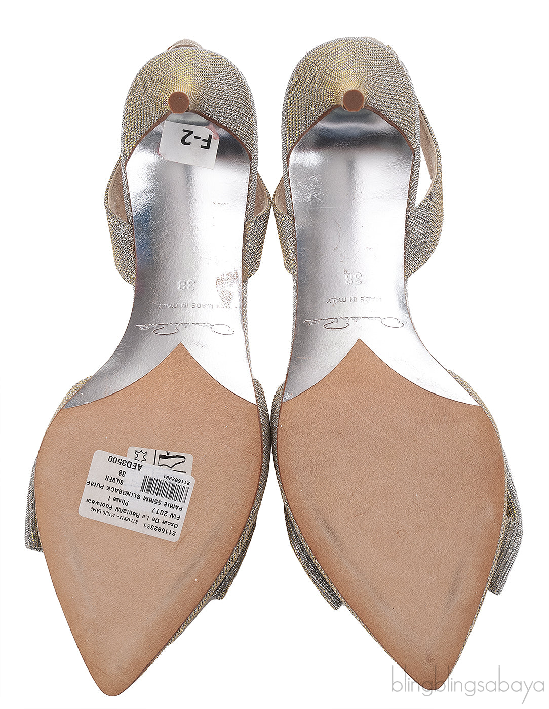 Oscar dela Renta Silver Gold Bow Slingback Heels