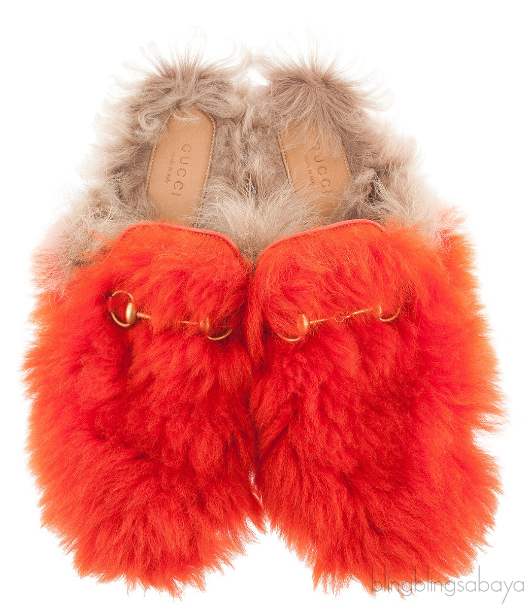 Gucci Orange Wool Princetown Slide