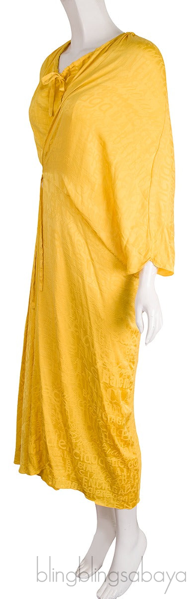 Logo-print Asymmetric Wrap Dress Yellow