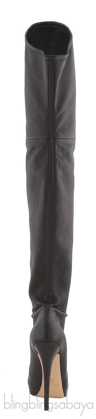 High Leg Black Leather Boots