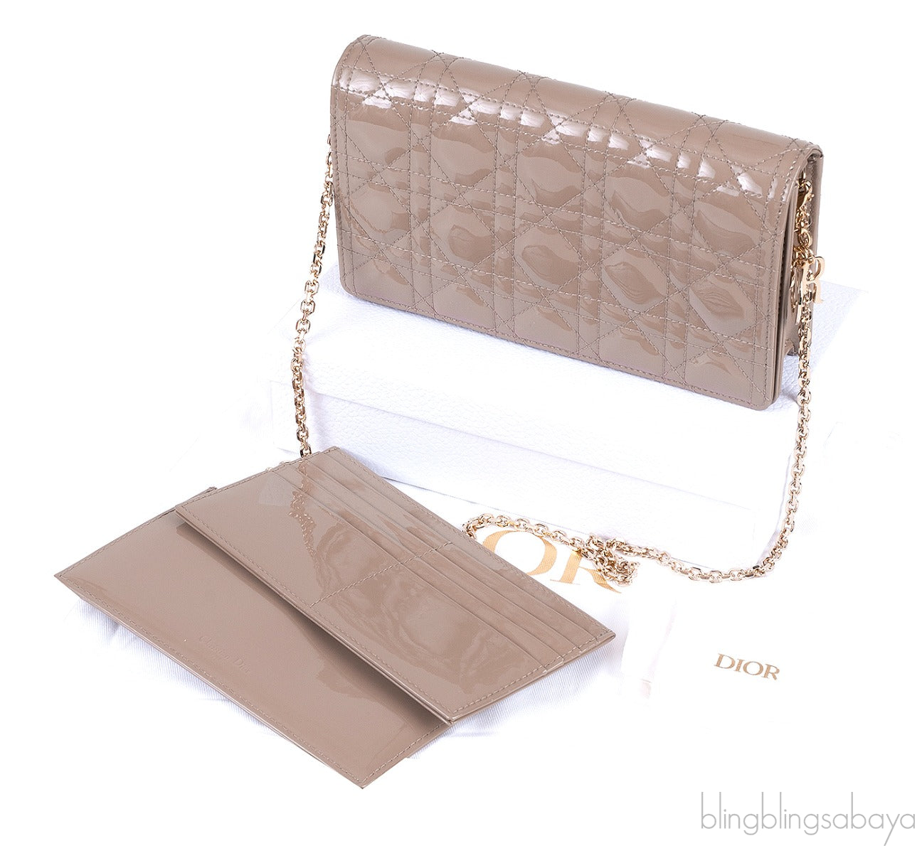 Lady Dior Pouch Warm Taupe Patent Cannage