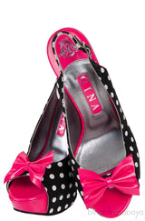 Pink Bow Black Polka-dot Platform Slingback Shoes