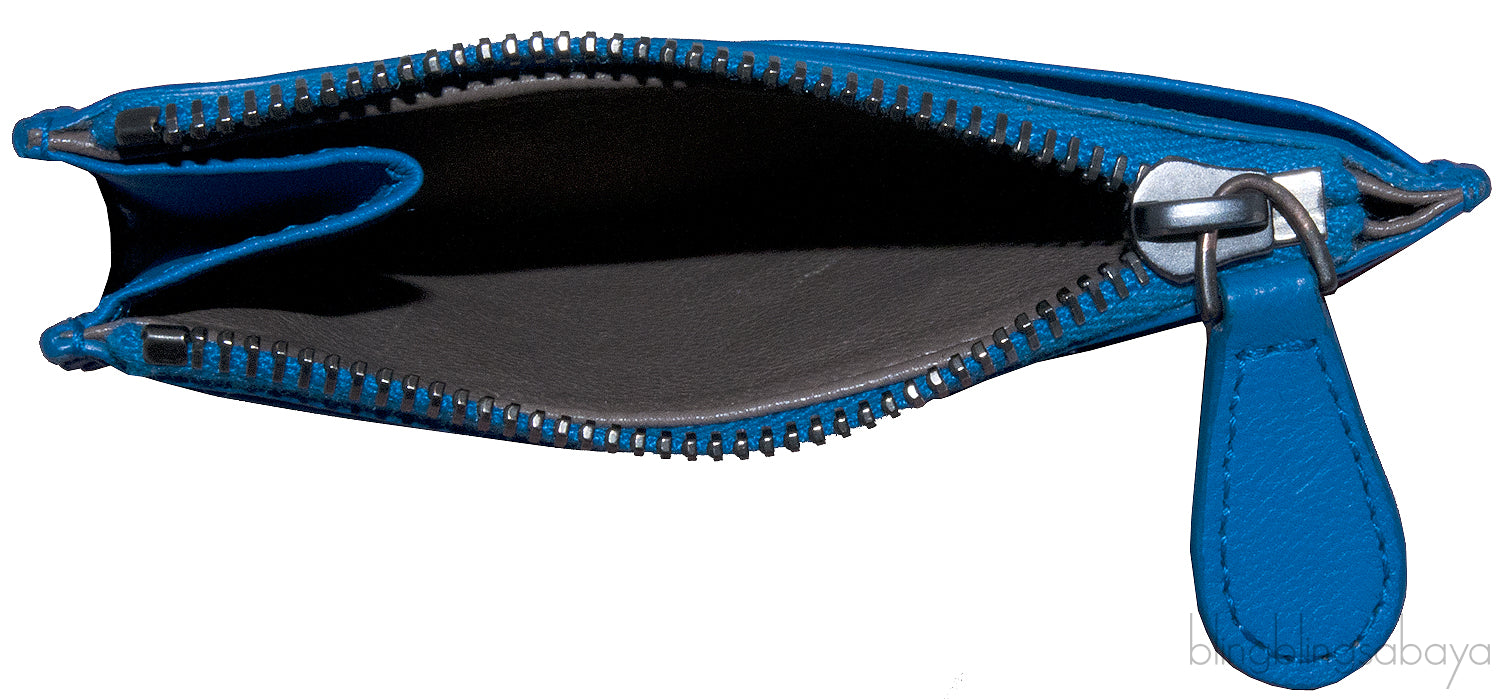 Blue Zip Top Leather Card Holder*