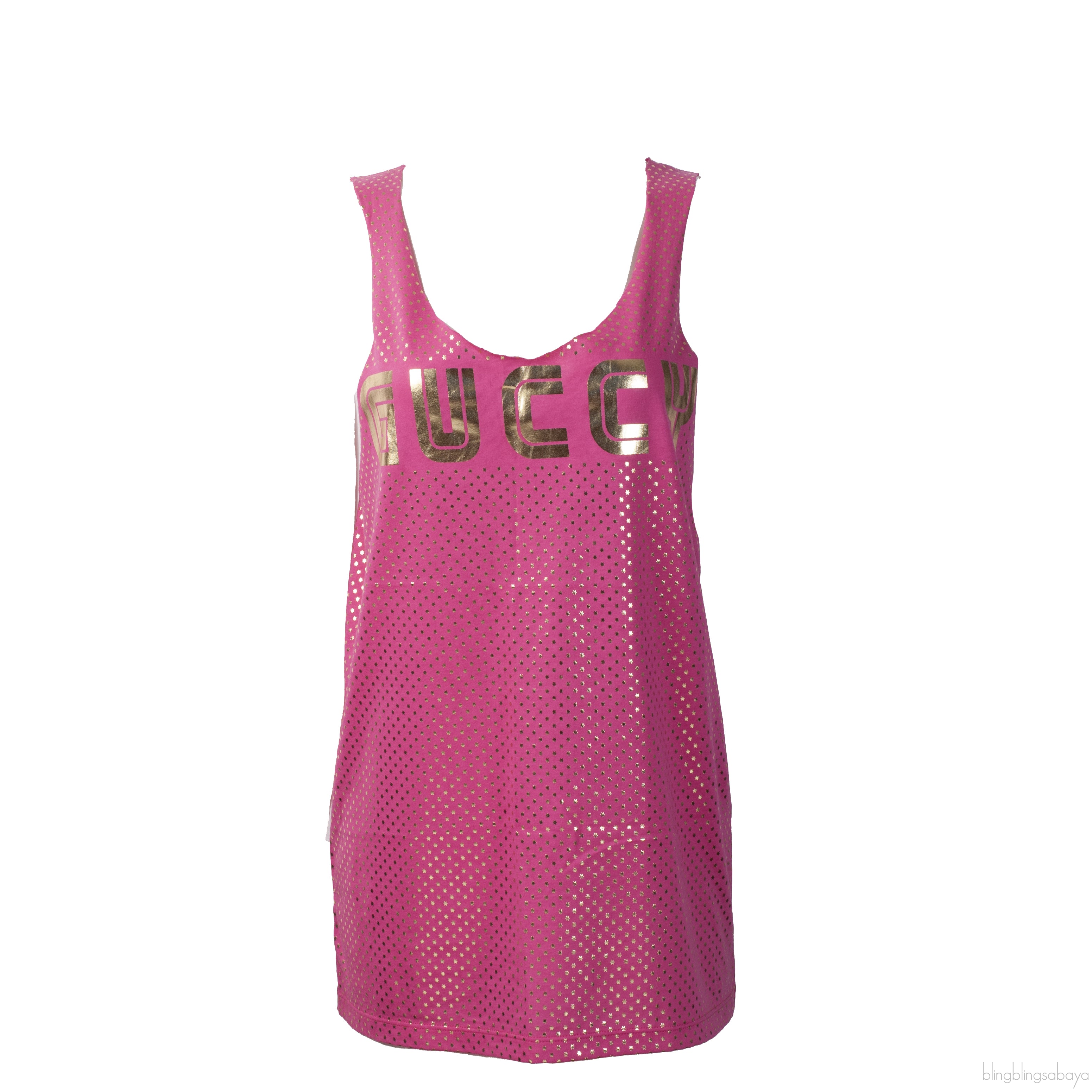 Gucci Pink Guccy and Star Metallic Gold Tank Top