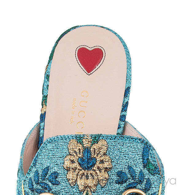 Blue Floral Lurex Princetown Sandals