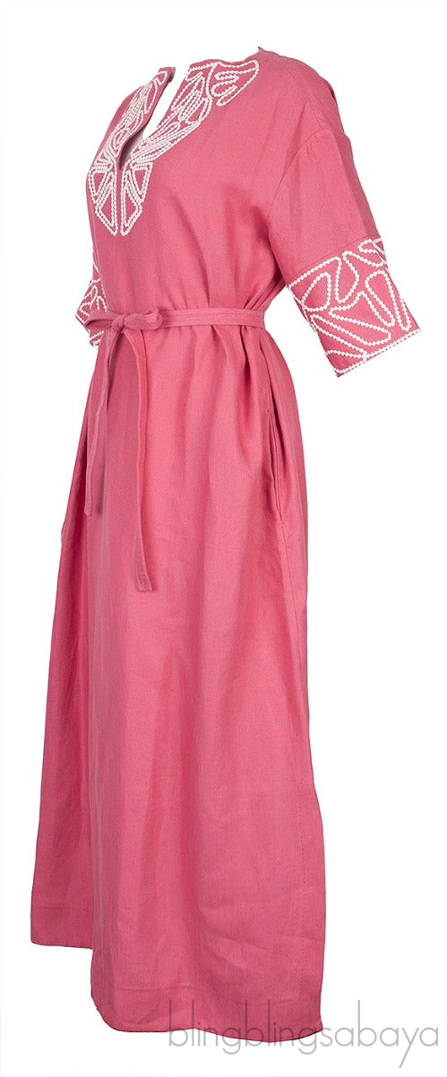 Old Pink Embroidered Kaftan Dress