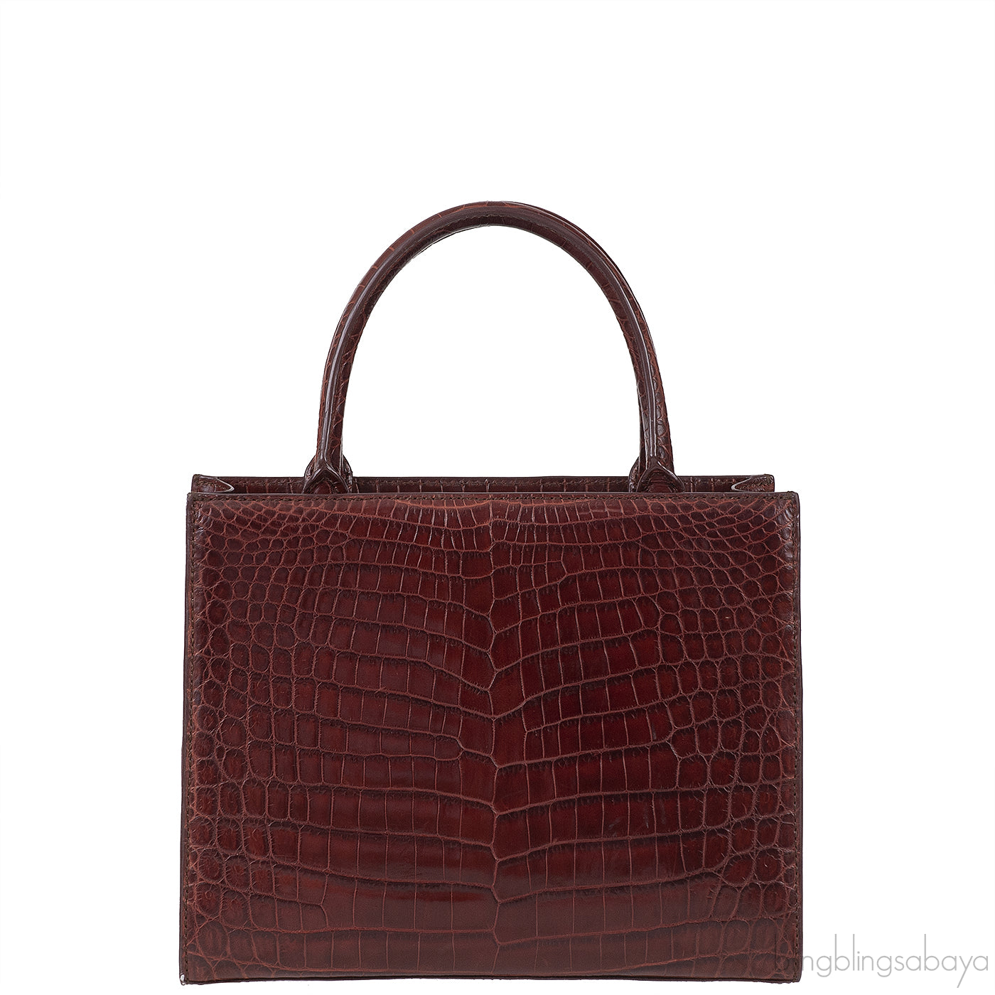 Burgundy Crocodile Top Handle Bag