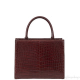 Burgundy Crocodile Top Handle Bag