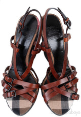 Brown Leather Strappy Wedge Sandals