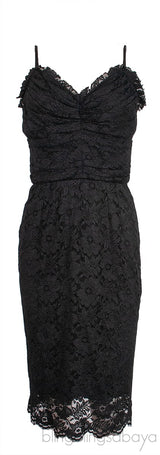 Gathered Front Black Lace Mini Dress