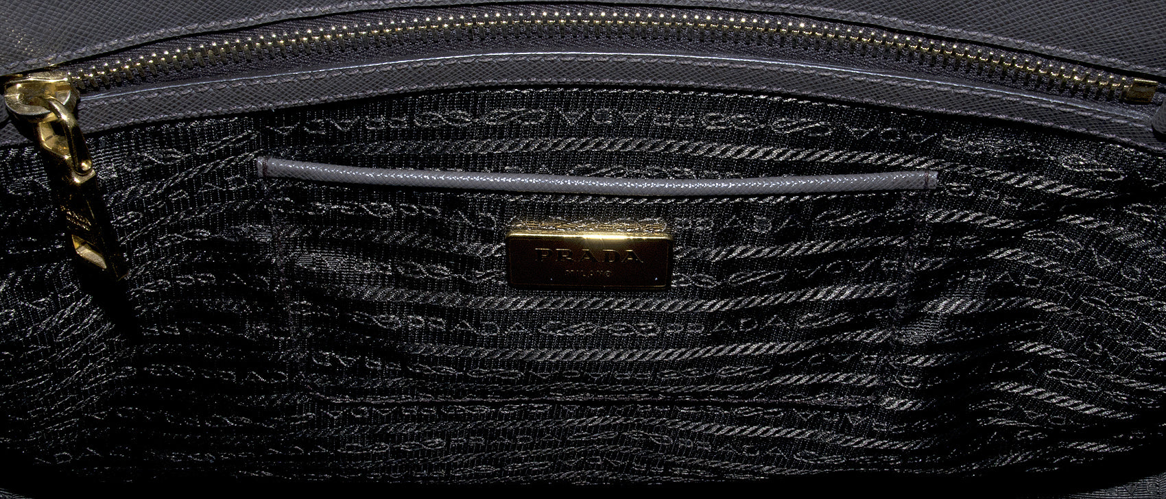 Grey Saffiano Double Zip Bag GHW