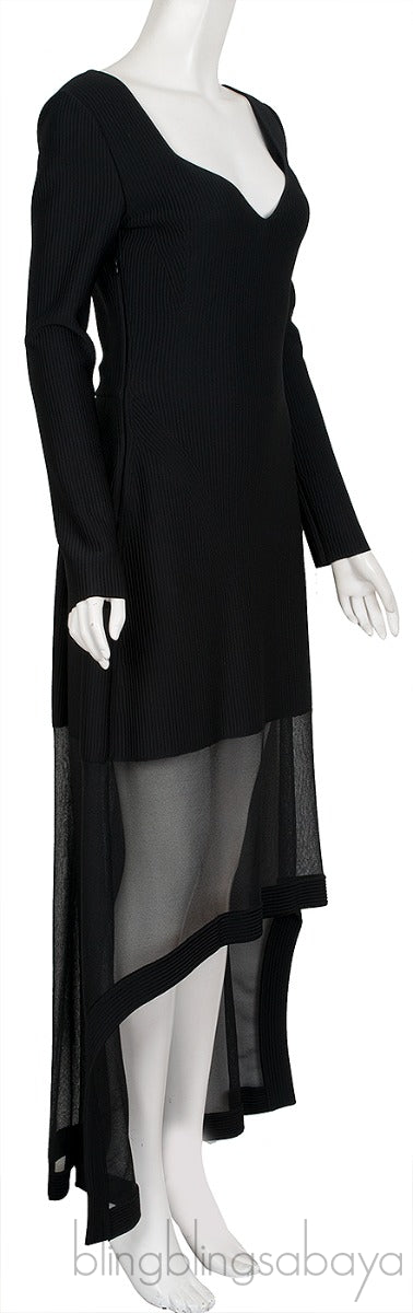 Layered Ribbed Knit & Silk Blend Tulle Dress