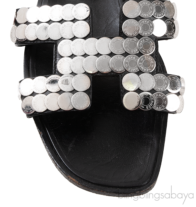 Hermes Oran Black \"Clou de Selle\" Sandals