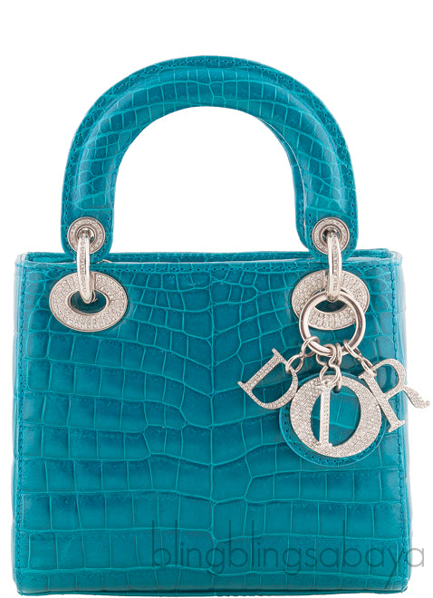 Lady Dior Mini Blue Green Crocodile