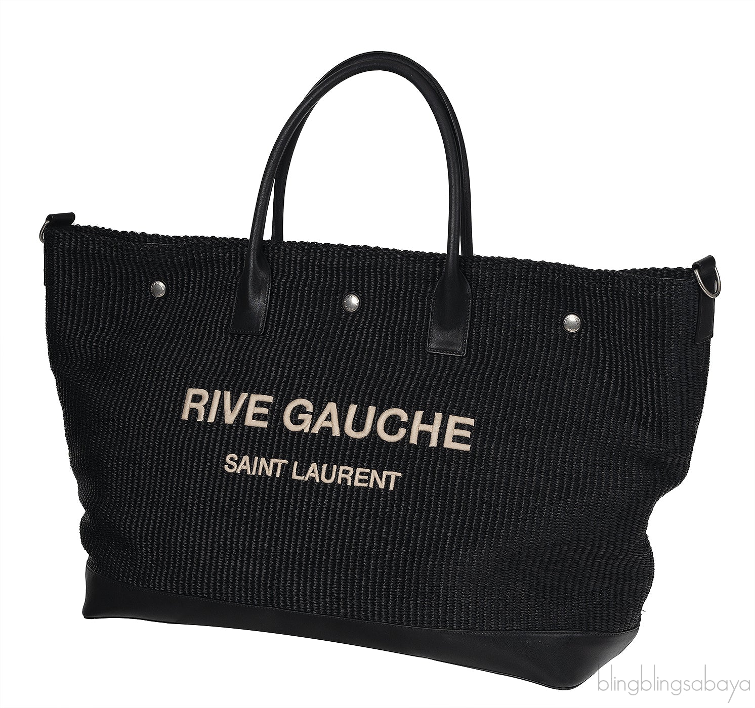 Saint Laurent Black Raffia Rive Gauche Black Oversize Tote