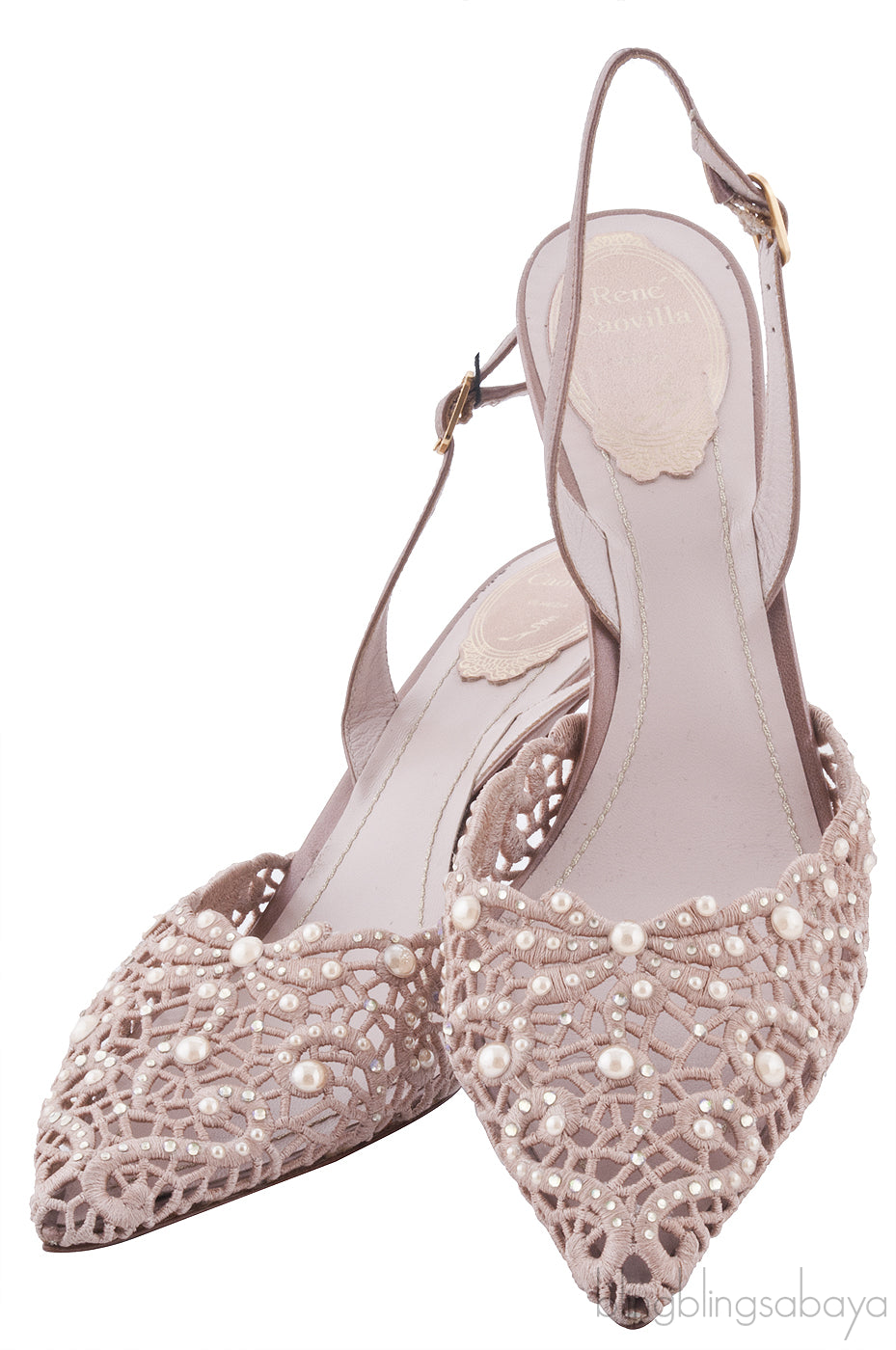 Embellished Crochet Satin Slingback
