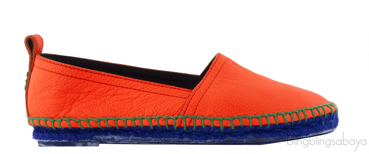 Orange Textured Leather Espadrille