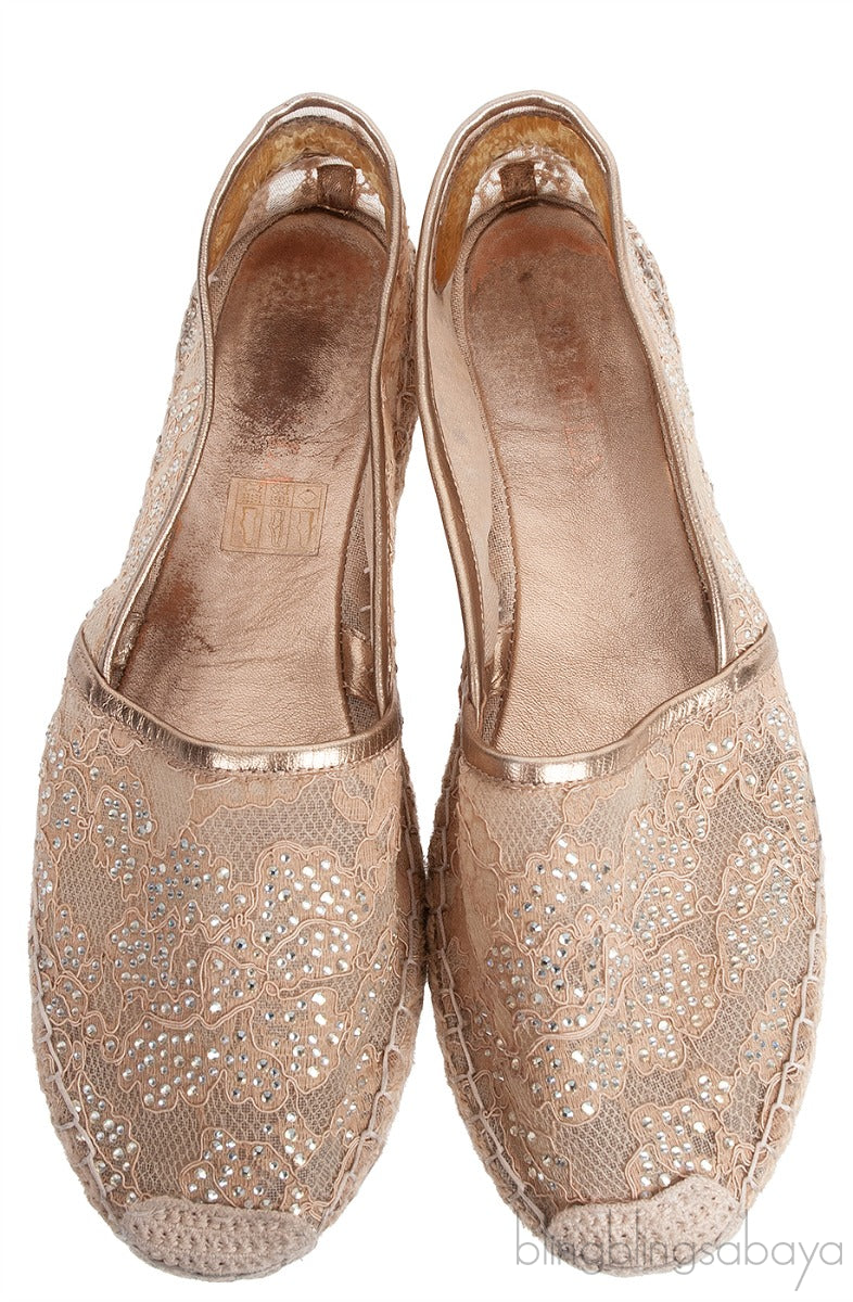 Lace Rhinestone Embellished Espadrille