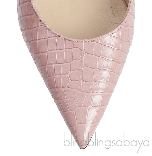 Pink Croc-effect Bing 100 Crystal-Embellished Leather Mules