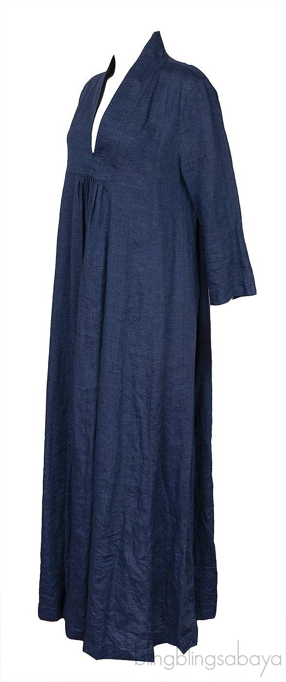 Blue Denim Linen Kaftan Dress