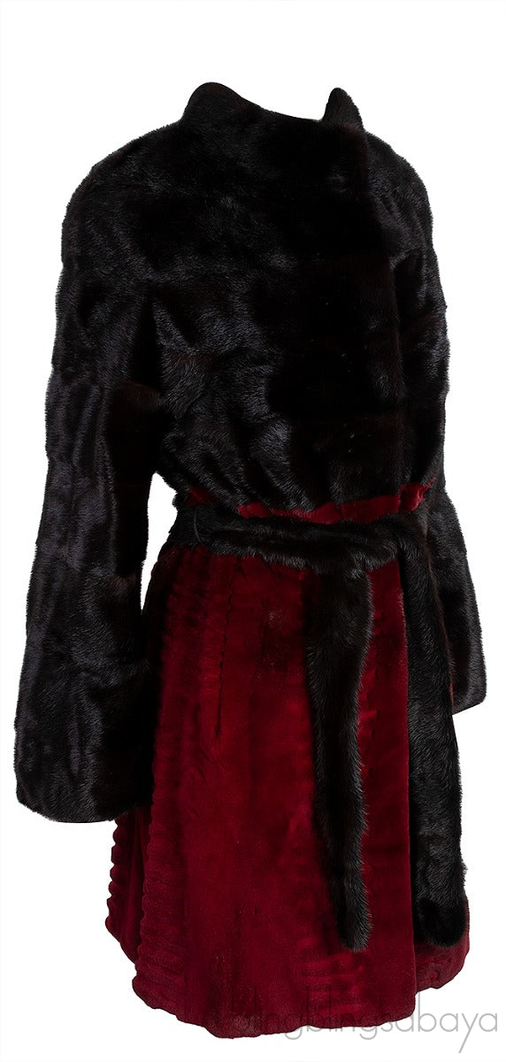 Bi-color Fur Belted Coat