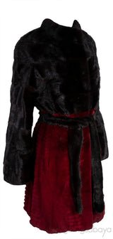 Bi-color Fur Belted Coat