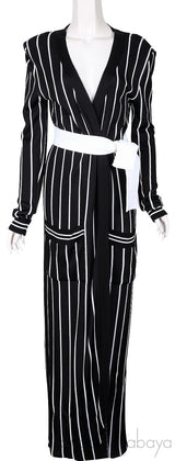 Black Stripe Knit Stretch Cardigan Robe