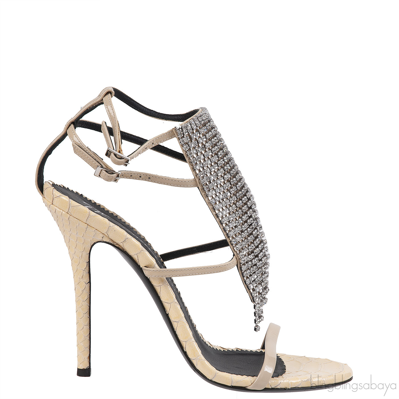 Giuseppe Zanotti Python Embossed Beige Crystal Sandals