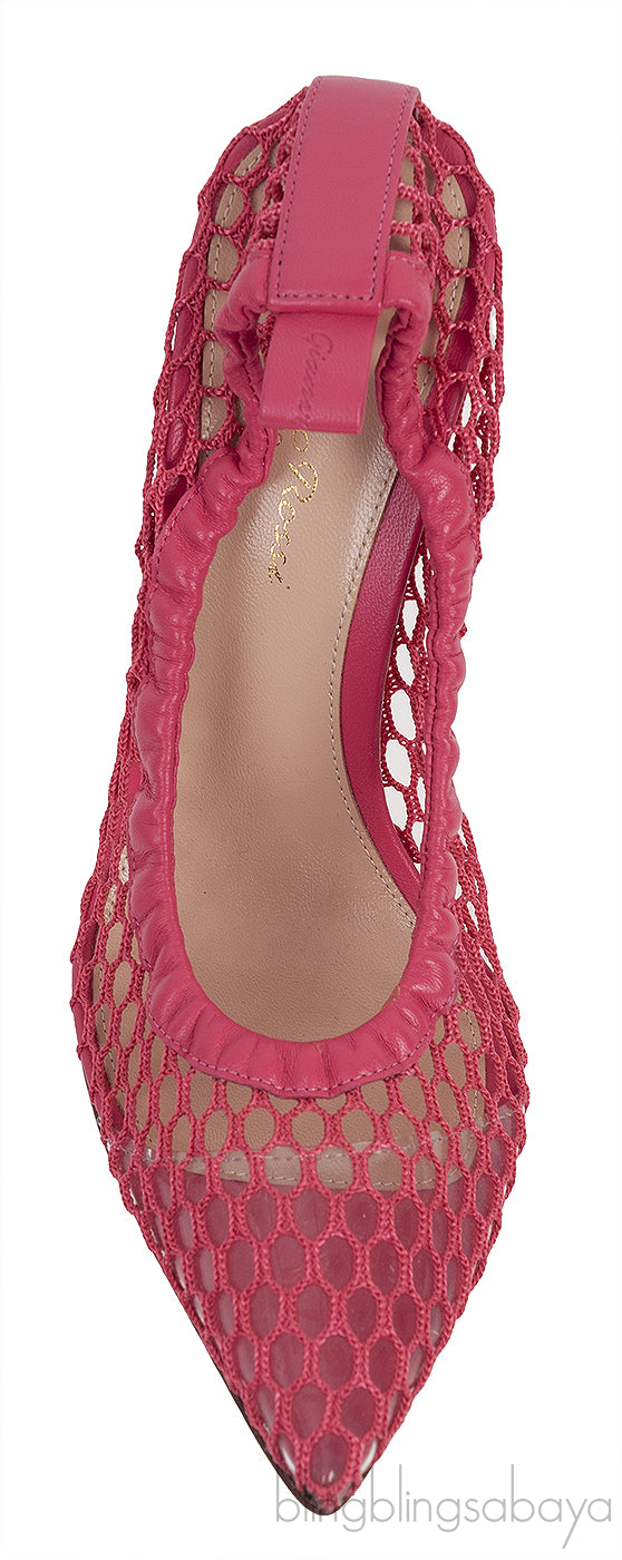 GIANVITO ROSSI Pink Leather Trimmed Fishnet Pump 38