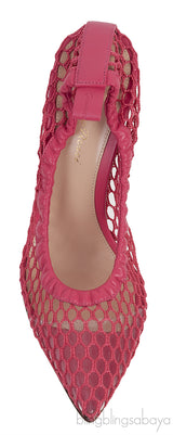 GIANVITO ROSSI Pink Leather Trimmed Fishnet Pump 38